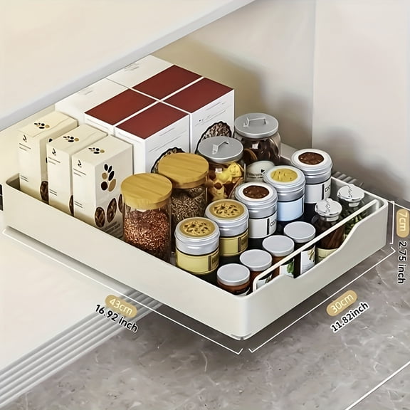 Pull-Out Cabinet Organizer Space-Saving Slide-Out Under Sink Organizer - Sturdy Metal Storage Rack for Kitchen & Bathroom Essentials, Paint-Finished