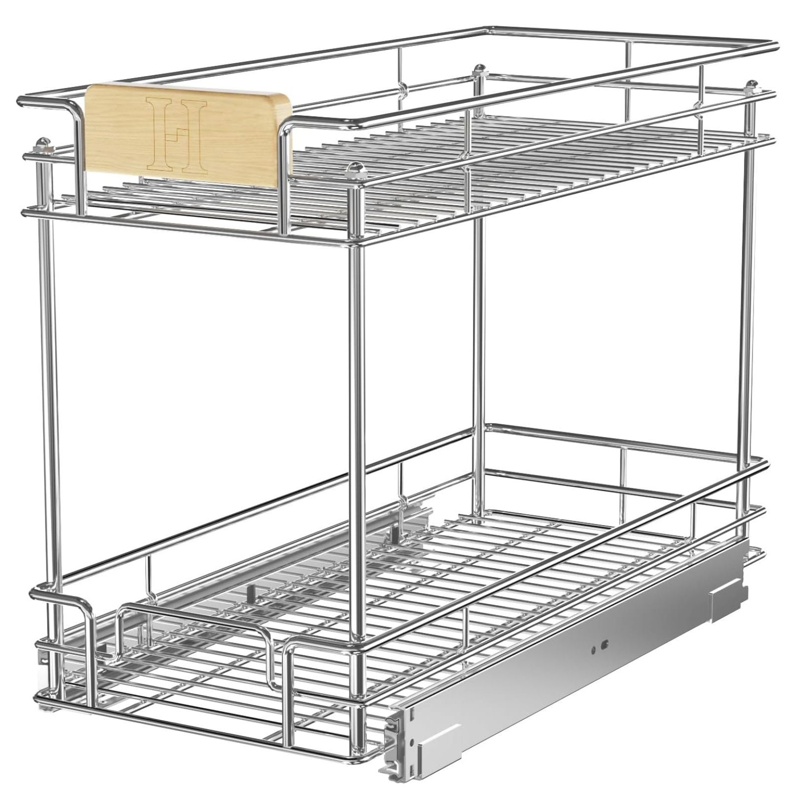 Pull Out Organizer With Wooden Handle 10½" W x 21½" D 2Tier