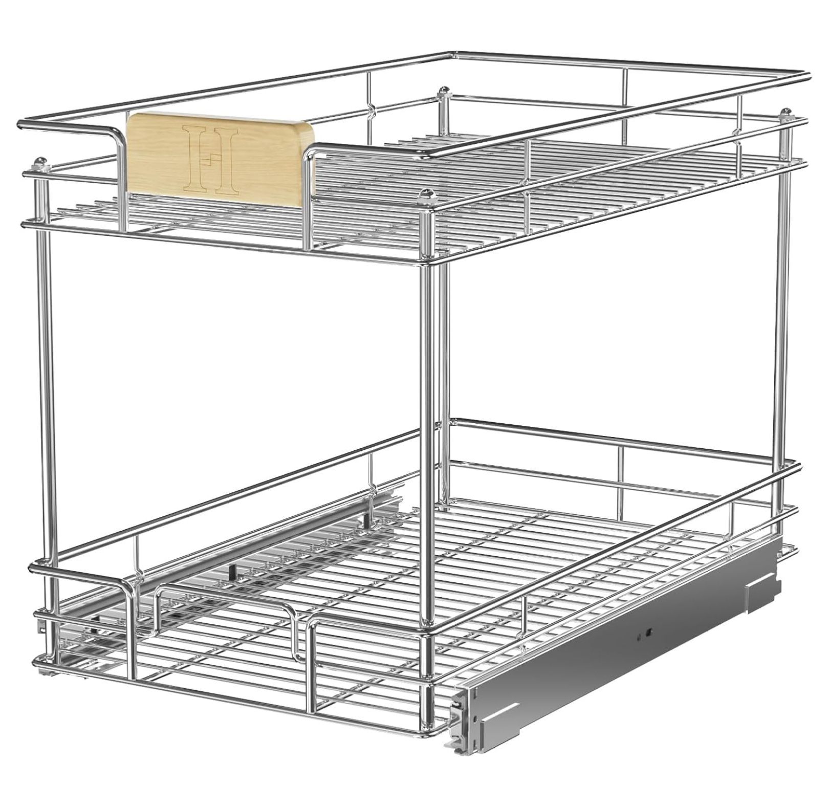 Pull Out Organizer With Wooden Handle 13½" W x 21½" D 2Tier