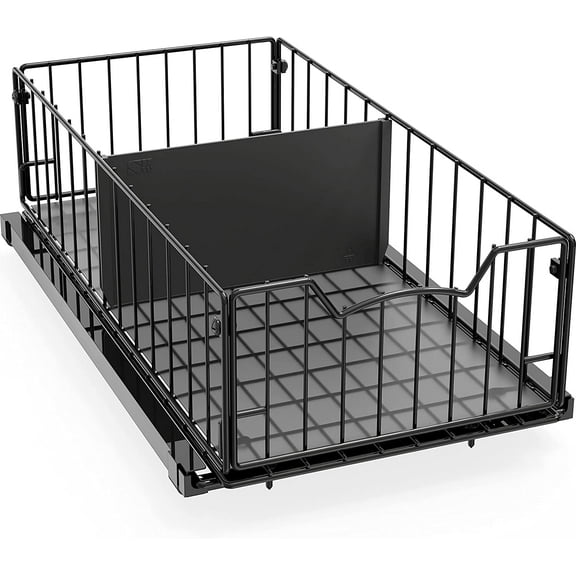 Pull-Out Cabinet Sliding Basket Organizer, 17.2" D x 9.7" W x 5" H  Black, Ideal for Kitchen and Bathroom Cabinet Storage, Under Sink or Pantry Organization