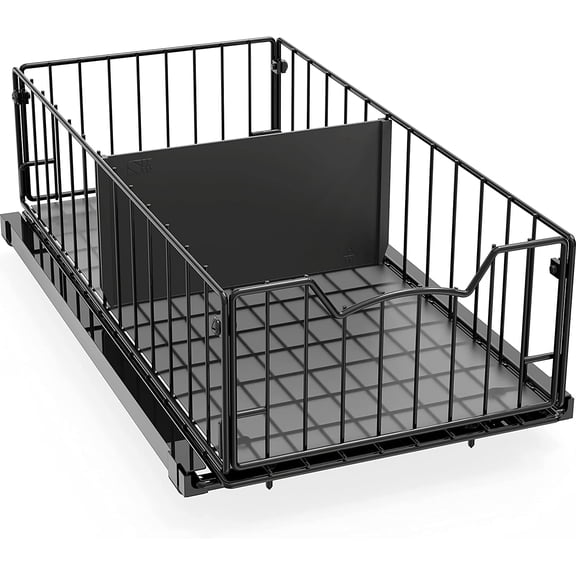 Pull-Out Cabinet Sliding Basket Organizer, 17.2" x 9.7" x 5" Black Drawer Rack for Kitchen, Bathroom, Under Sink, and Pantry Storage