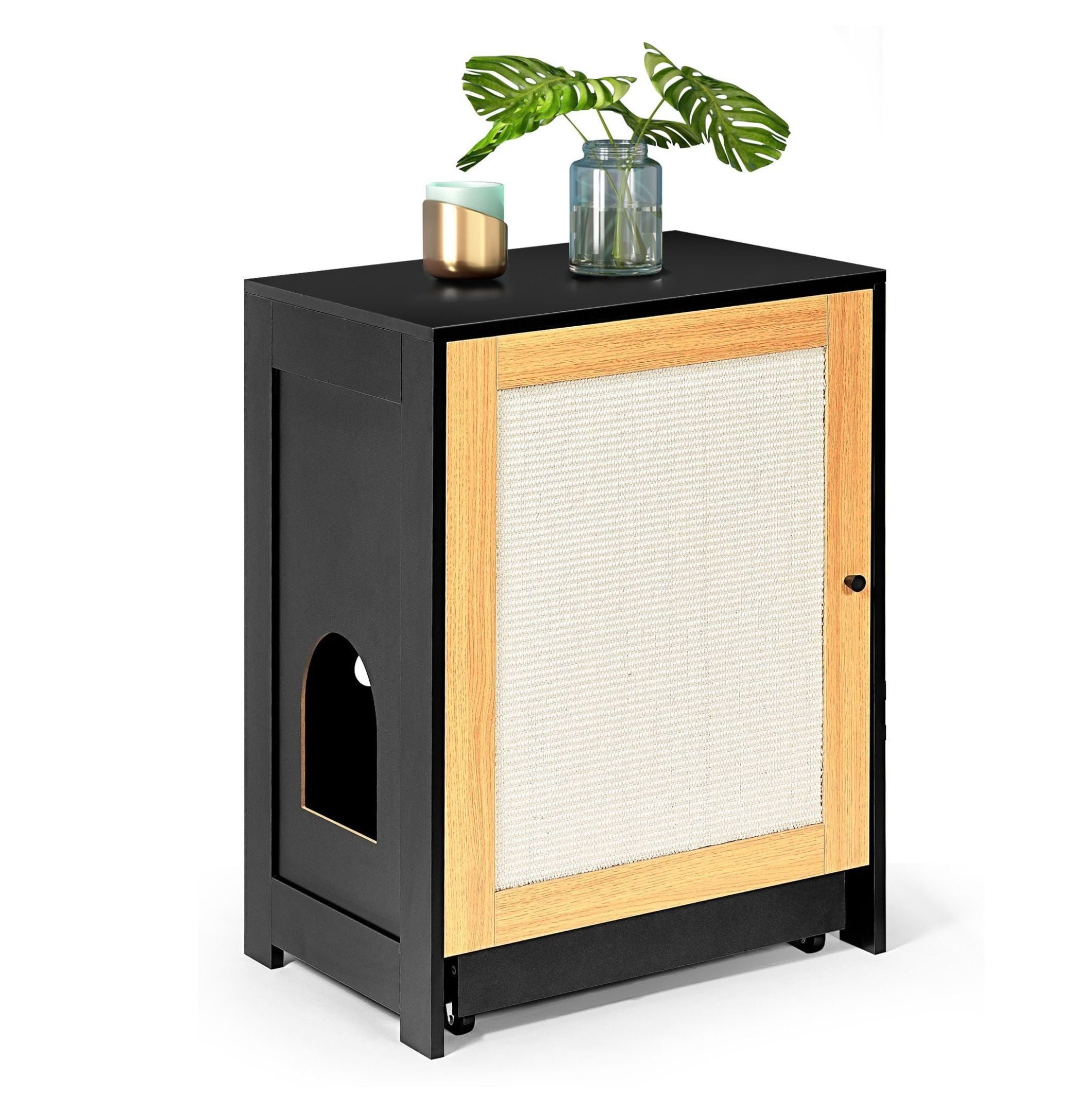 Pull-Out Cat Litter Box Enclosure & End Table Cabinet with Sisal ...