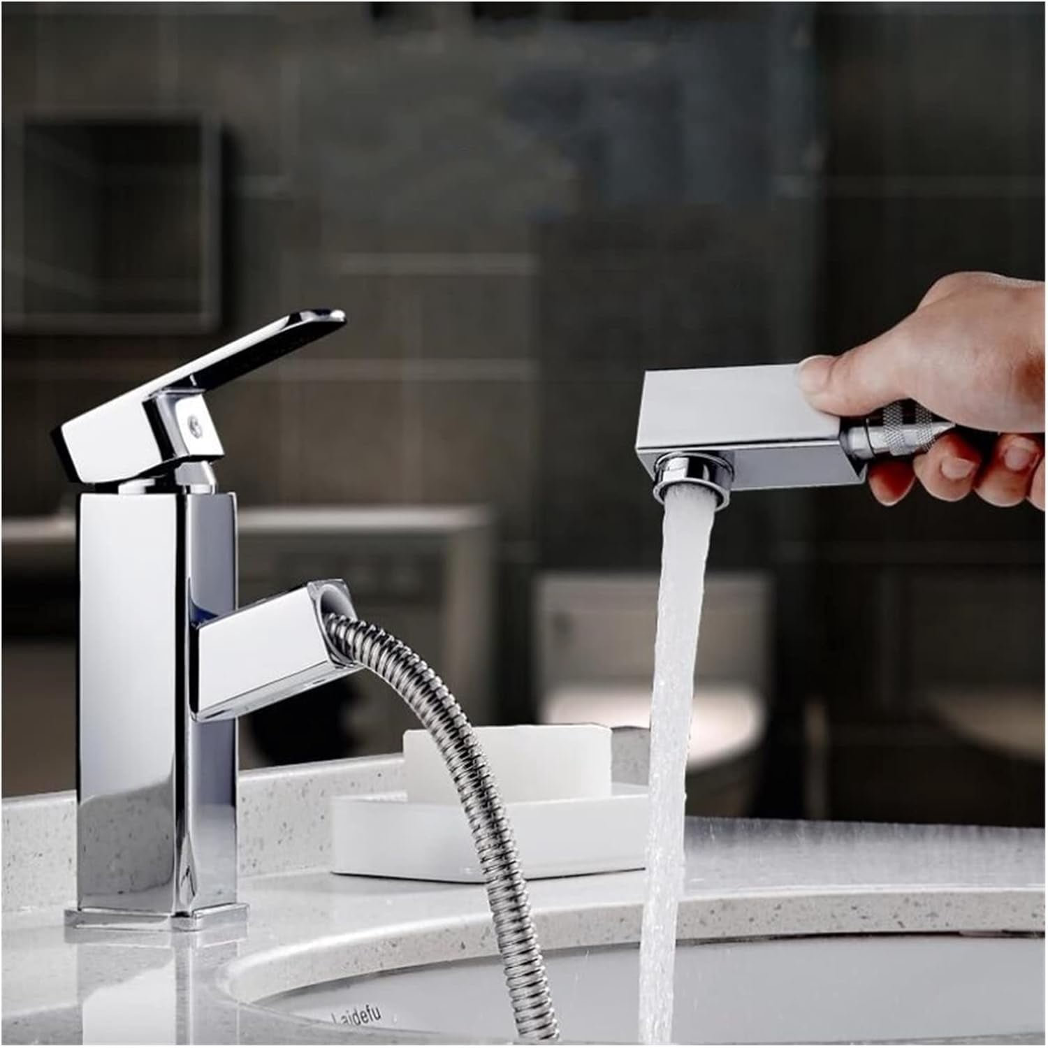 Pull Out Chrome Finished Bathroom Sink Faucet Hot and Cold Single Lever ...