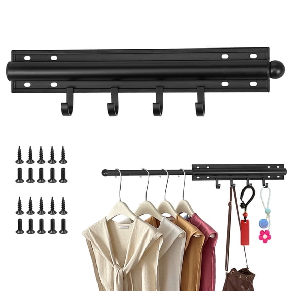 Pull Out Closet Valet Rod Aluminum Slide Hanger Rail Hooks Space Saving Organizer (black )