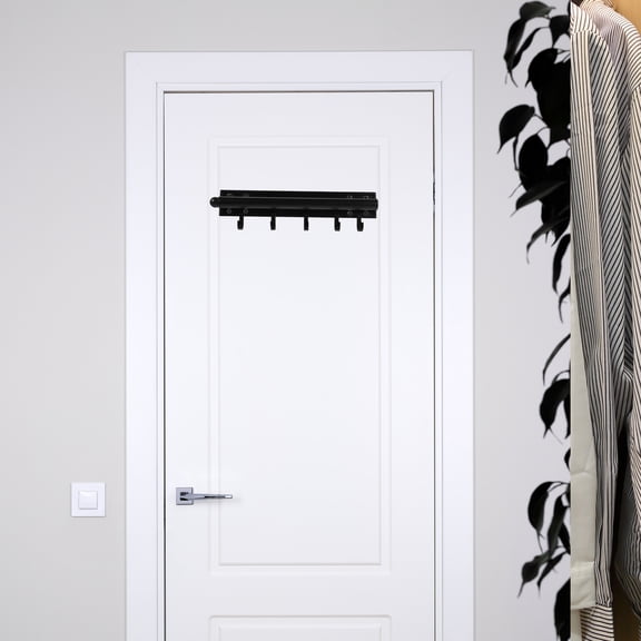 Pull Out Closet Valet Rod with Detachable Hooks Black Adjustable Sliding Clothes Hanging Rack