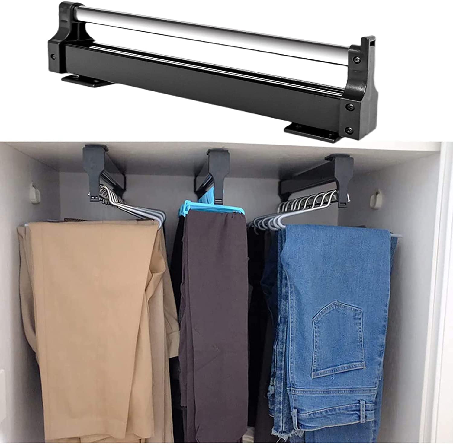 Pull Out Clothes Hanger Rail for Closet, Adjustable Heavy Duty Steel ...