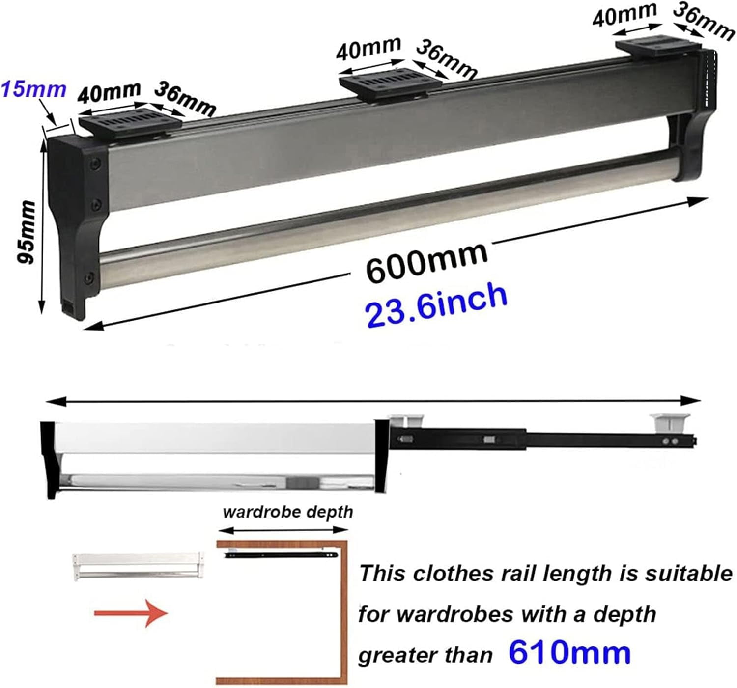 Pull Out Clothes Hanger Rod Steel Extendable Closet Rod - Adjustable ...