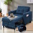 thumbnail image 1 of Pull Out Convertible Sleeper Sofa Bed Linen with Storage USB Port Cup Holder Side Pocket Pillow Adjustable Backrest, Blue, 1 of 11
