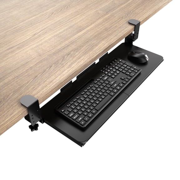 Pull-Out Under Desk Keyboard Tray with Adjustable C-Clamp - Light Wood Ergonomic Slide-Out Platform for Computer Keyboard and Mouse, Fits Office and Home Typing Setups