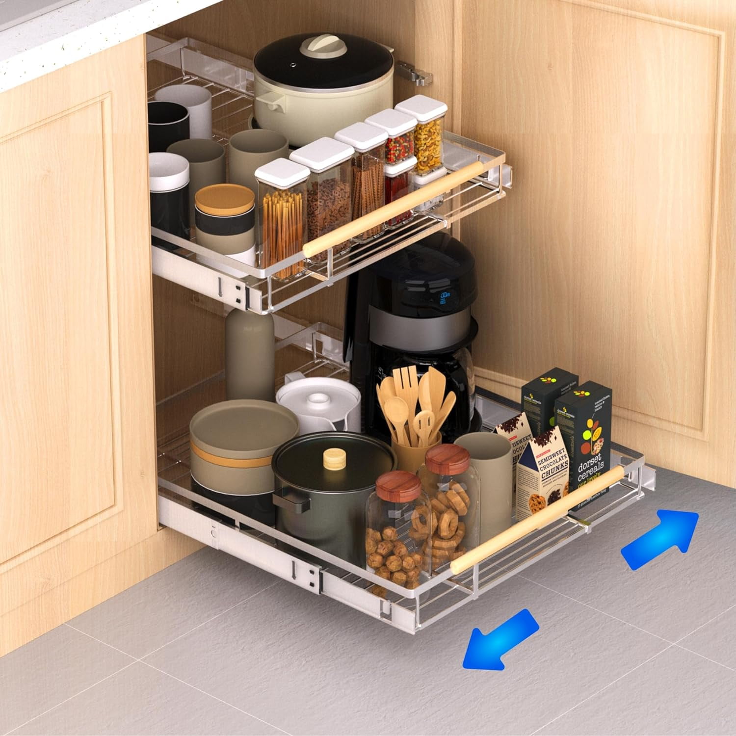 Pull Out Drawer Organizer, Expandable Slide Out Storage Shelves