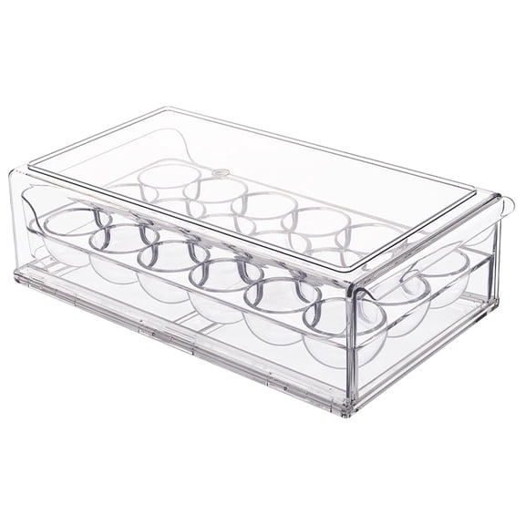 Pull-Out Egg Holder for Fridge Holds 12/18 Eggs, Large Clear Plastic Egg Container for Refrigerator, Egg Organizer Dispenser for Refrigerator, Stackable Refrigerator Organizers(Clear1,12.7x7.1x3.8")