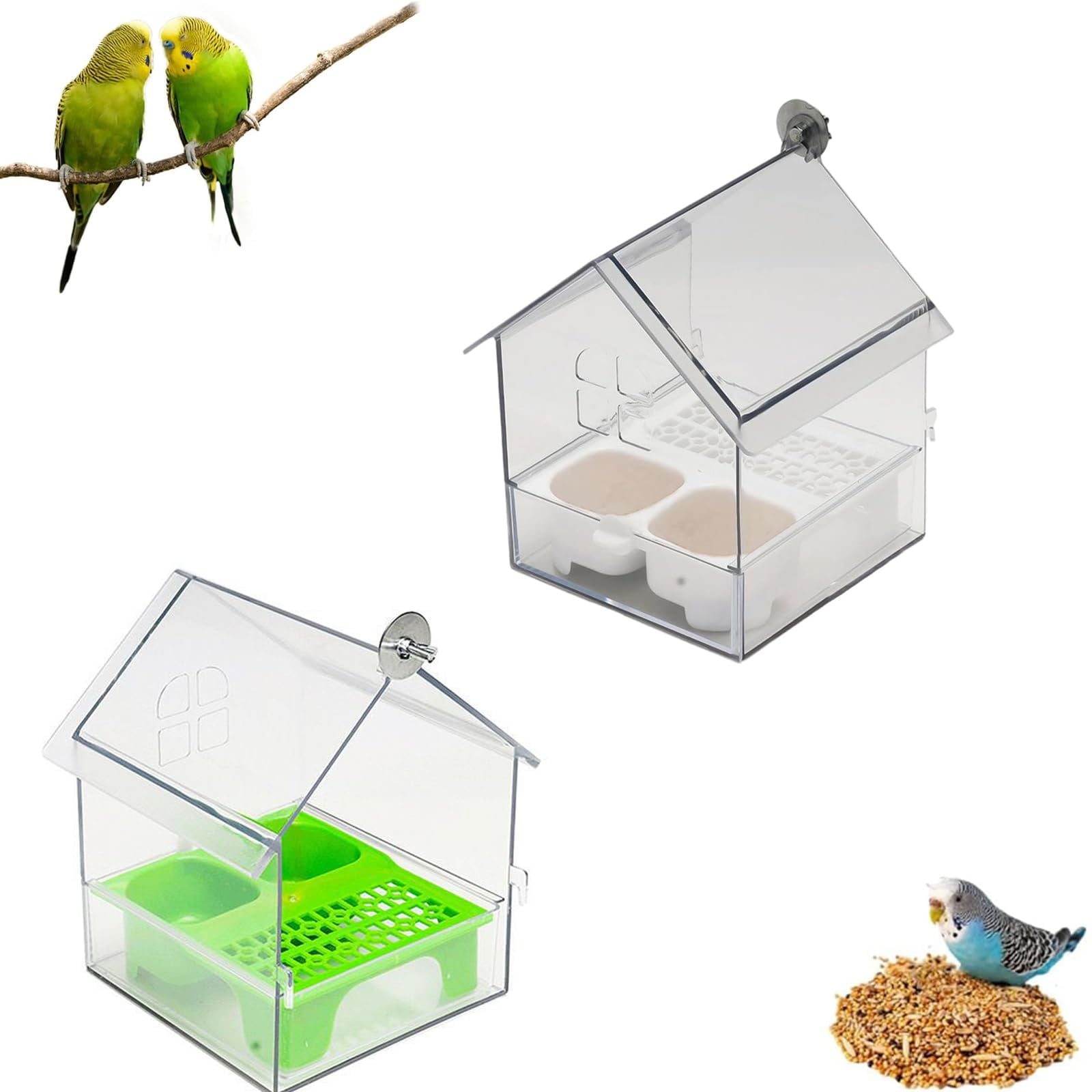 Image showcasing Pull-Out External Parrot Feeder, 2025 New 3 in 1 Perch & Play Parakeet ...
