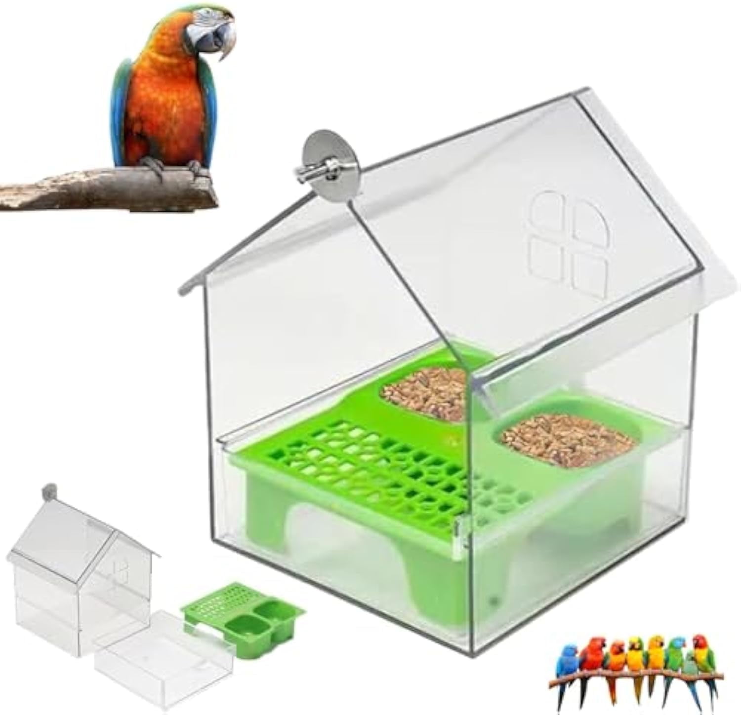 Pull-Out External Parrot Feeder, External Parrot Feeder, Bird Feeder House, Long-Lasting Outdoor Use, Decorative Transparent Bird Bath Tub Easy to Fill, Clean, for Finch and Hummingbird (1pcs-A)