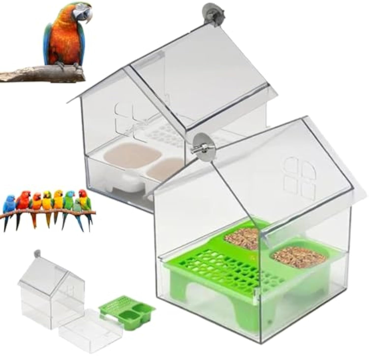 Pull-Out External Parrot Feeder, External Parrot Feeder, Bird Feeder House, Long-Lasting Outdoor Use, Decorative Transparent Bird Bath Tub Easy to Fill, Clean, for Finch and Hummingbird (2pcs-C)