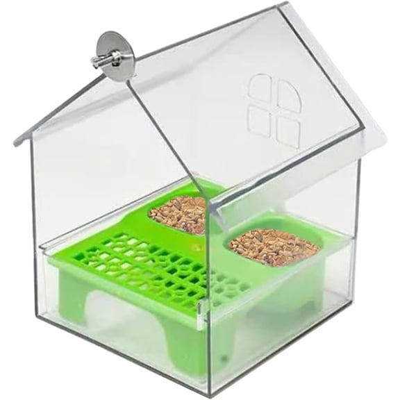 Pull-Out External Parrot Feeder,Hanging Wild Bird Seed with Squirrel Proof Tray,Transparent Bird Bath Tub with Two Food Troughs,for Finch Hummingbird Garden Backyard Patio Fence