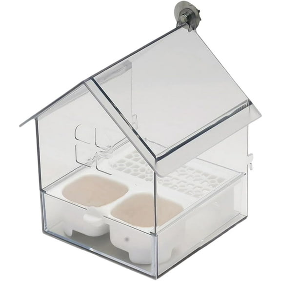 Pull-Out External Parrot Feeder,Hanging Wild Bird Seed with Squirrel Proof Tray,Transparent Bird Bath Tub with Two Food Troughs,for Finch Hummingbird Garden Backyard Patio Fence