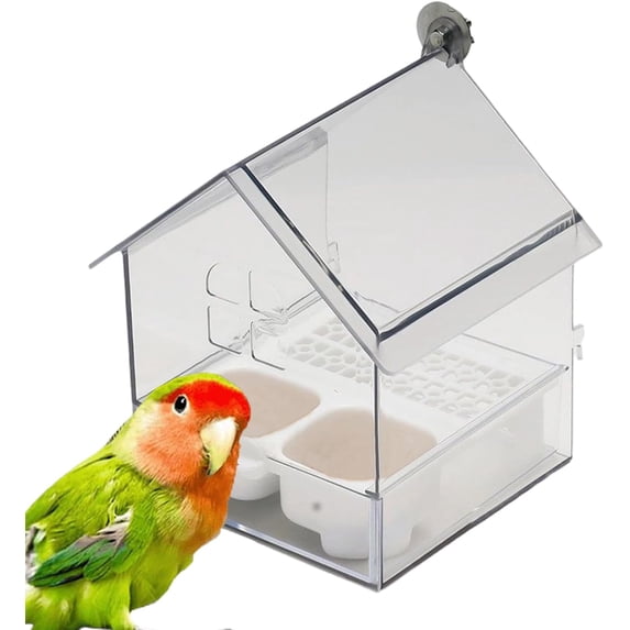 Pull-Out External Parrot Feeder – Hanging Wild Bird Seed with Squirrel Proof Tray & Transparent Bird Bath Tub