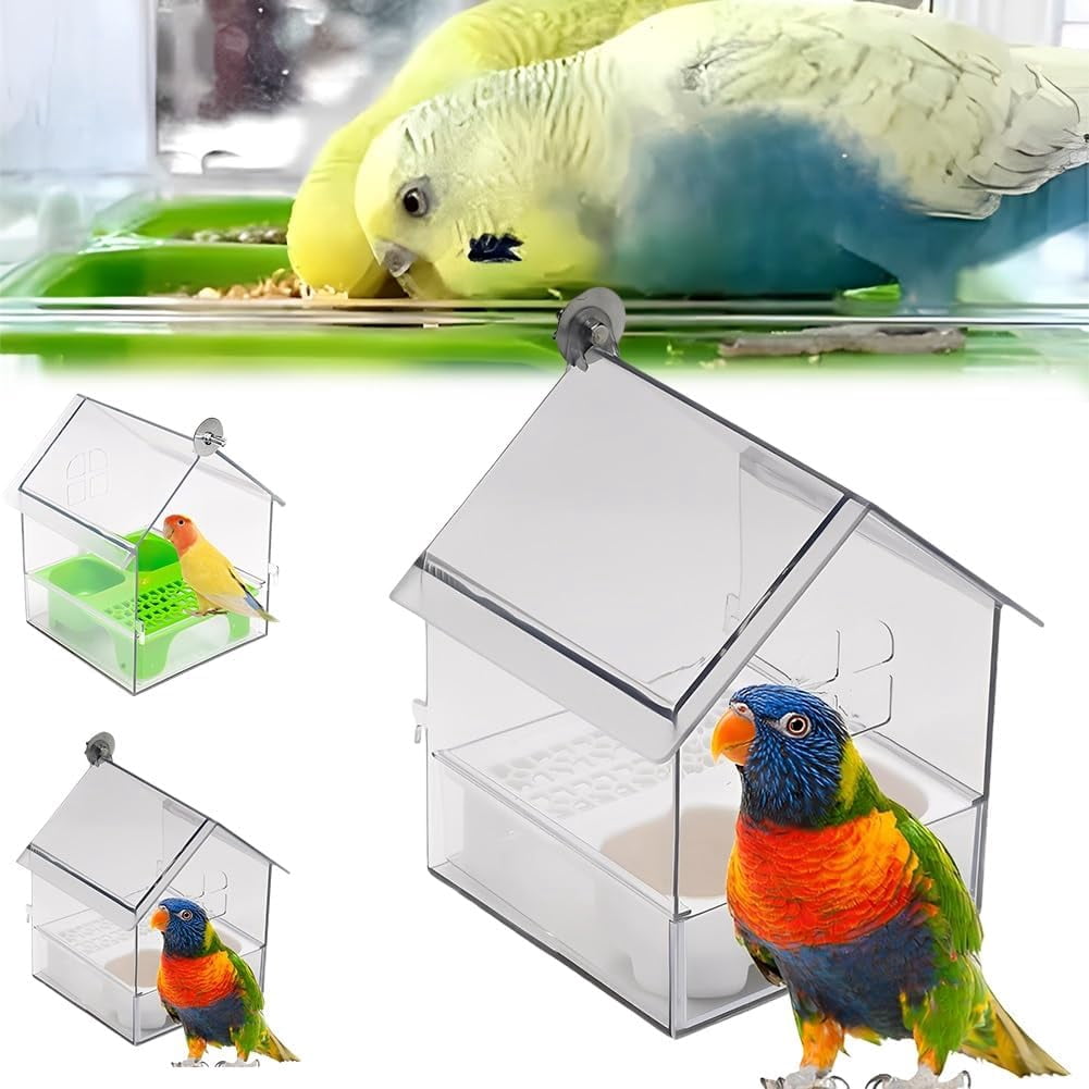 View of Pull-Out External Parrot Feeder, No Mess Pet Bird Feeders for Cage, No ...