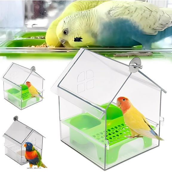 Pull-Out External Parrot Feeder,No Mess Bird Feeder, No Spill Bird Seed Feeders, Easy to Fill, Clean, Multi-Use with Two Food Slots, for Parrot & Finch, Etc