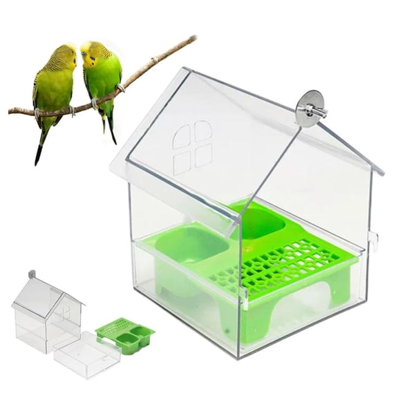 Pull-Out External Parrot Feeder, Parrot Feeder, Hanging Wild Bird Seed with Squirrel Proof Tray, Bird House, Decorative Clear Bird Bath Tub Easy to Fill, Clean for Finch and Hummingbird.
