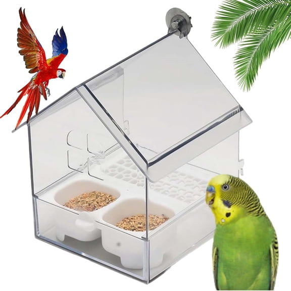 Pull-Out External Parrot Feeder,Pull-Out External Parrot Feeder, Hanging Wild Bird Seed with Squirrel Proof Tray, Transparent Bird Bath Tub, Easy to Refill and Clean, for Balcony Garden Fence
