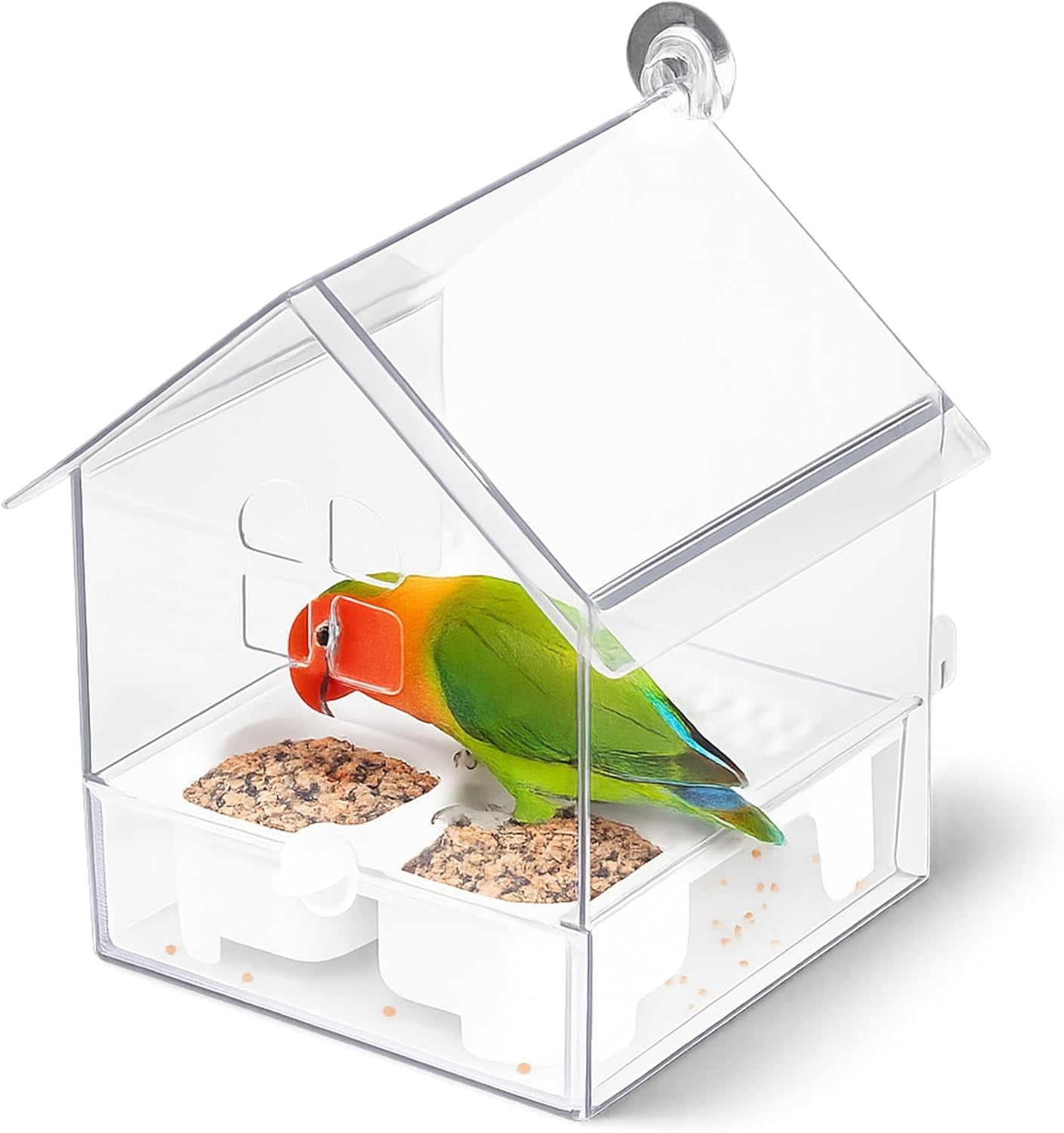Pull-Out External Parrot Feeder - Transparent Bird Bath & Food Dispenser for Small Medium Birds, Easy to Clean Cage Accessory