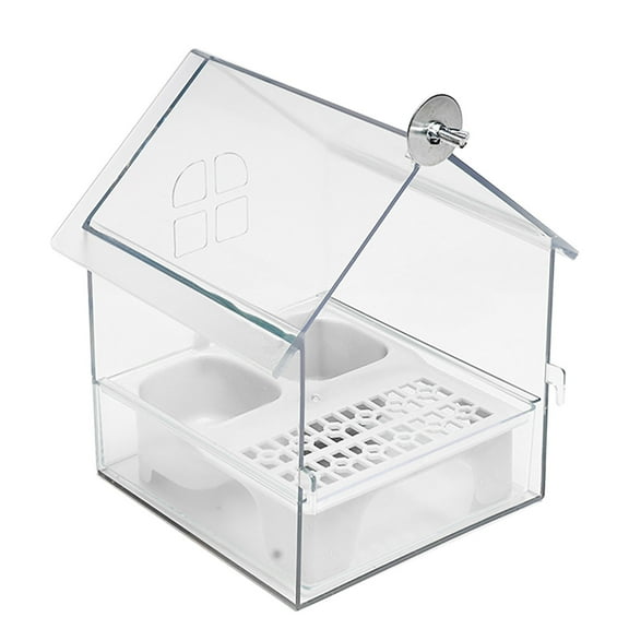 Pull-Out External Parrot Feeder and Transparent Hanging Bird Bath for Cage - No Mess Design with Pull-Out Tray, Two Food Slots for Small Medium Birds,18.5X14.5X14 Cm