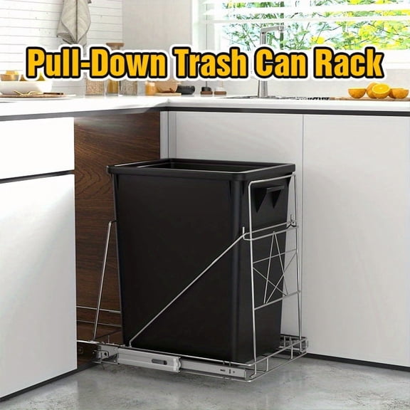 Pull-Out Hidden Trash Can Holder, Black End & Cabinet Mount, Space-Saving Discreet Design for Kitchen and Living Room Organization with Extendable Stand