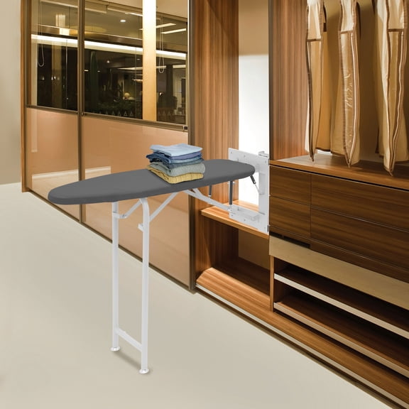Pull-Out Ironing Board 39.4x14.6x37in Grey Wardrobe-Mounted Folding Ironing Board with Rotating Design