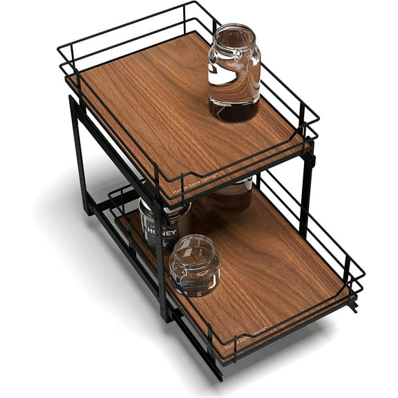 Pull-Out Kitchen Cabinet Organizer with Tiered Storage for Easy Access and Efficient Space Use.
