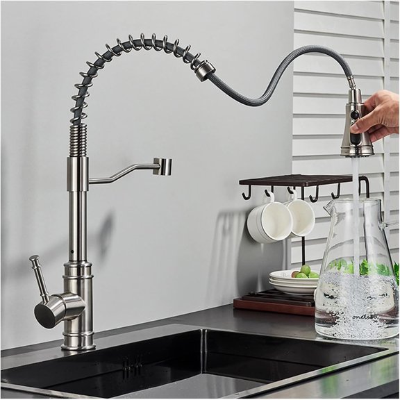 Pull Out Kitchen Faucet, 360 Degree Rotate Spout, 3-Function Spray Head, Cold and Hot Deck Mounted Brass Single Handle Kitchen Mixer Tap,Matte Black