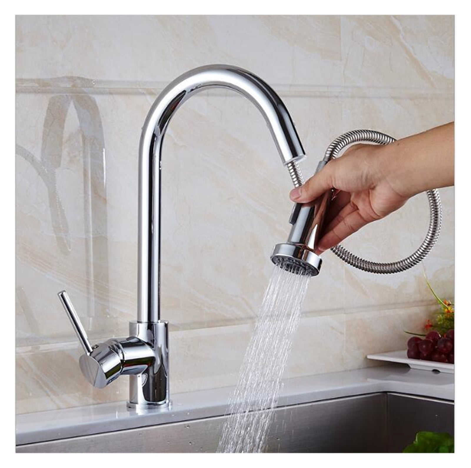 Pull Out Kitchen Faucet Black Oil Brush Sink Mixer Tap 360 Degree ...