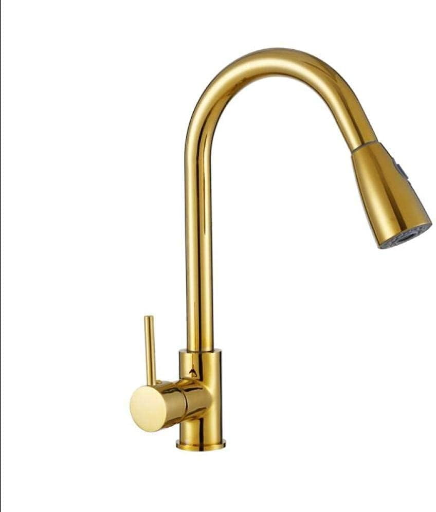 Gold High Arc Brass Kitchen Faucet with Pull-out Spray