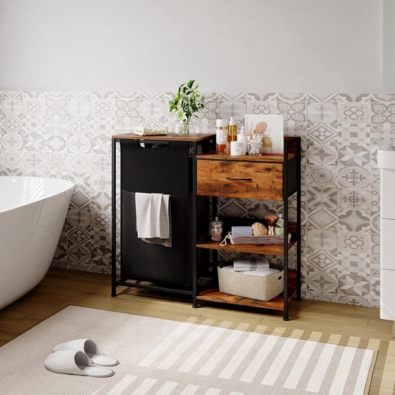 Pull-Out Laundry Hamper with Shelves, 60L Fabric Drawer Basket, Organized Storage and Easy Access for Bedrooms and Laundry Rooms