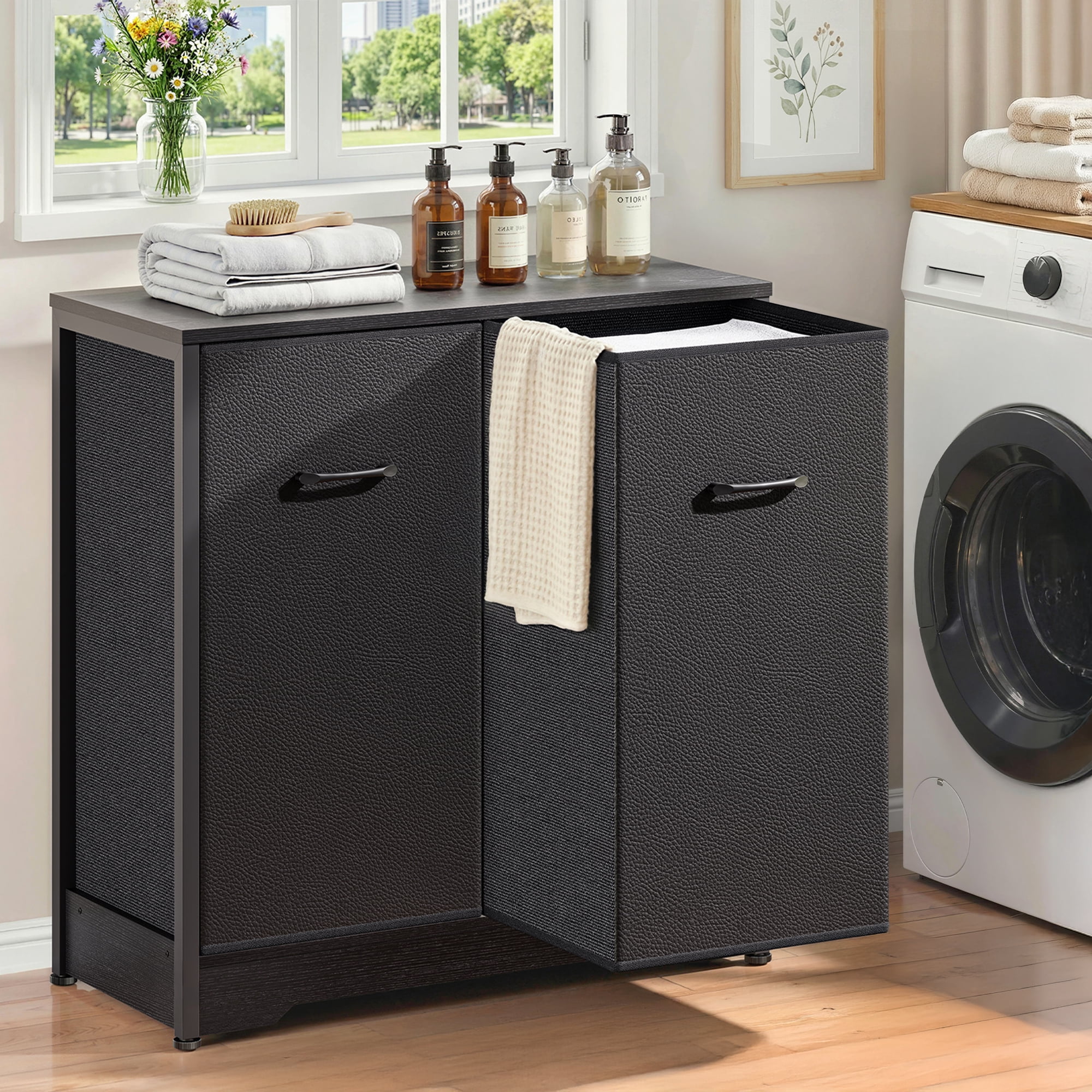 Pull-Out Laundry Sorter Cabinet With Removable Bags, 140L (2x70L) Laundry Hamper With Sturdy Frame & No-Sag Bags For Organized Bedroom, Bathroom, Laundry Room