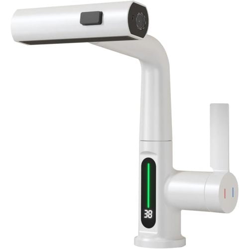 White Zinc Alloy Single Handle LED Bathroom Faucet