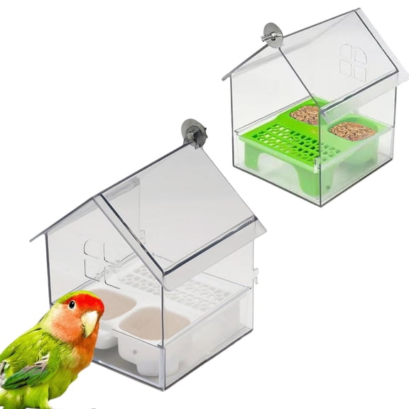 Pull-Out No-Mess Parrot Feeder – Transparent 2-Slot Bird Feeder for Budgies/Finches