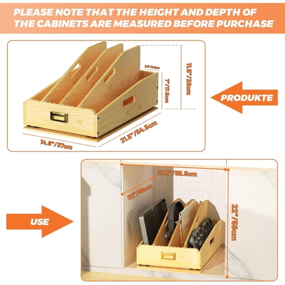 Pull Out Organizer for Cabinets, Wooden Baking Sheet Organizer for Pans, Cookie Sheet, Cutting Board, Lids