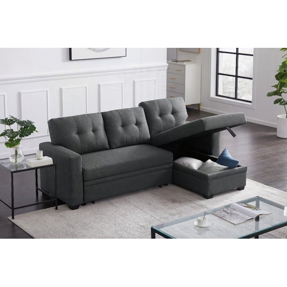 Modern Fabric Pull Out Sectional Sofa with Chaise (220×80×75cm)
