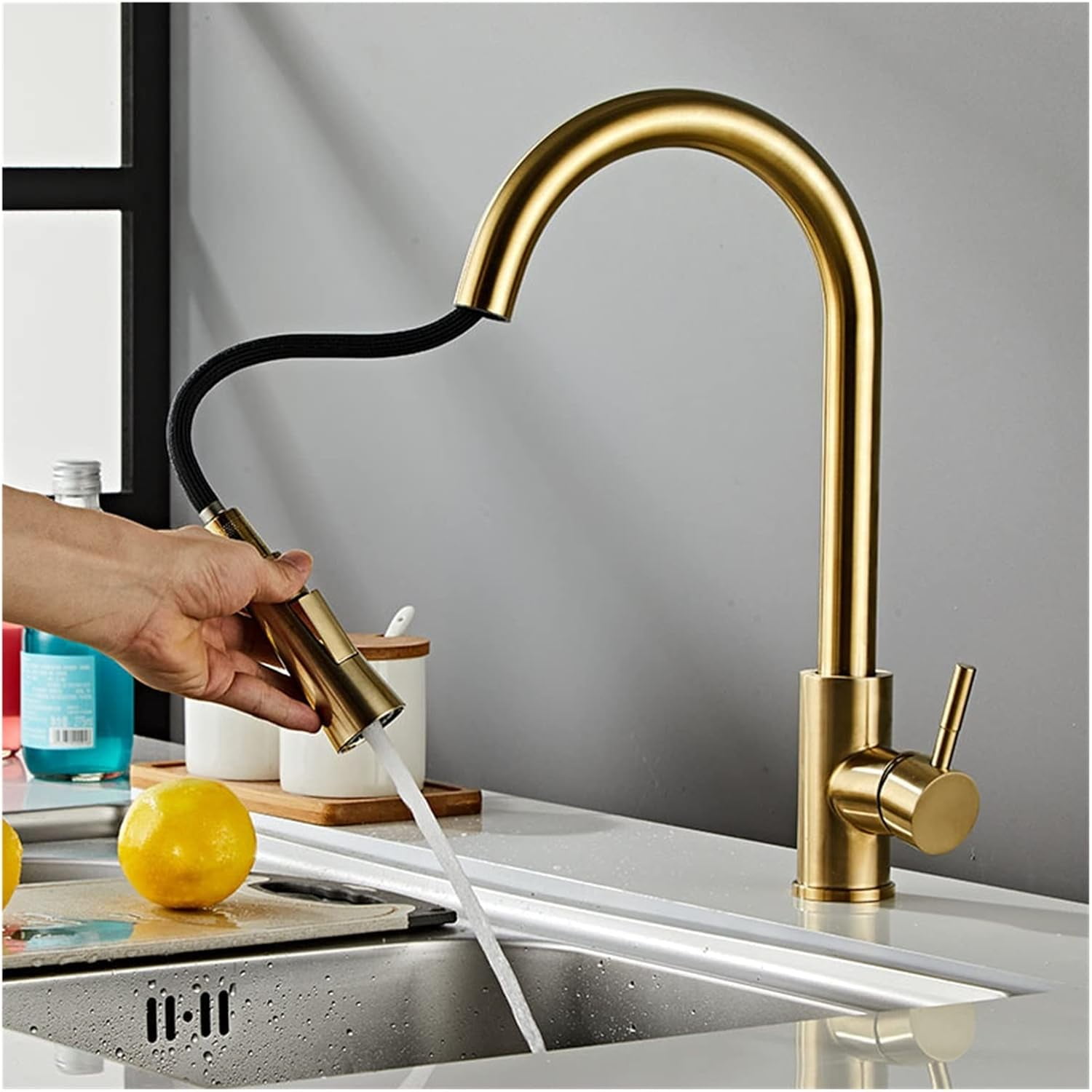 Pull Out Sensor Kitchen Faucet Brushed Gold Sensitive Touch Control ...