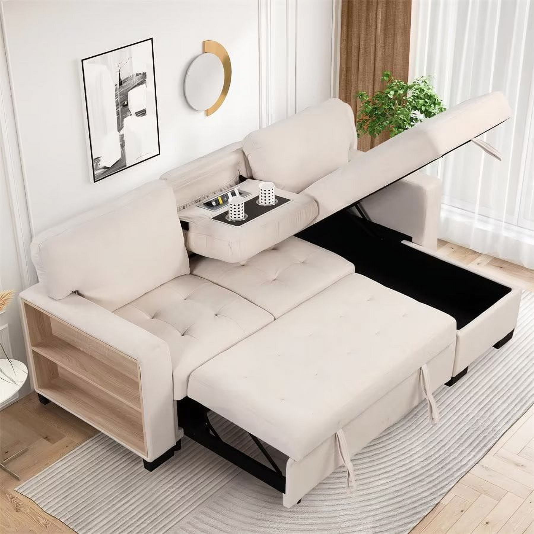 PullOut Sleeper Sofa with Drop Down Table and USB Charger, Sectional