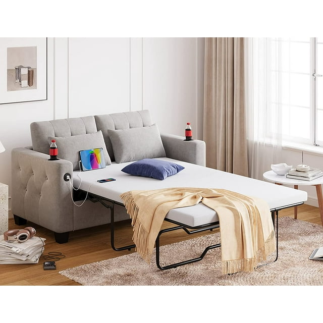 Pull Out Sofa Bed 2in1 Convertible Sleeper Couch with Memory Foam Mattress Two Seat Loveseat