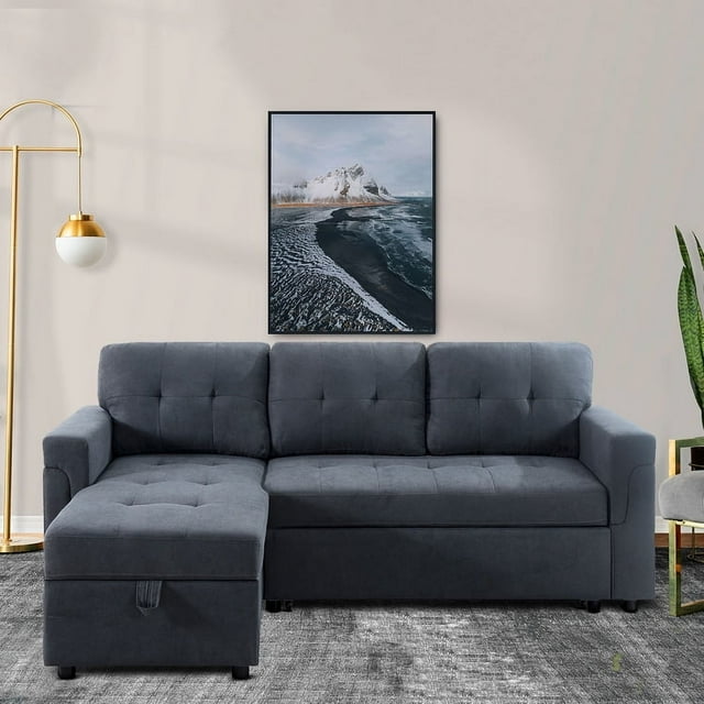 Pull-Out Sofa Bed - Compact Pull-Out Couch for Small Spaces and Living Rooms with Storage- Color:Dark Gray,Fabric:Velvet