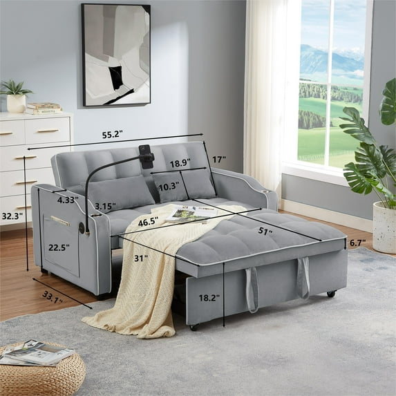 Pull Out Sofa Bed Loveseat Sleeper with Twin Size Memory Mattress N/A gray 338 Fabric Tight Seat Loveseat