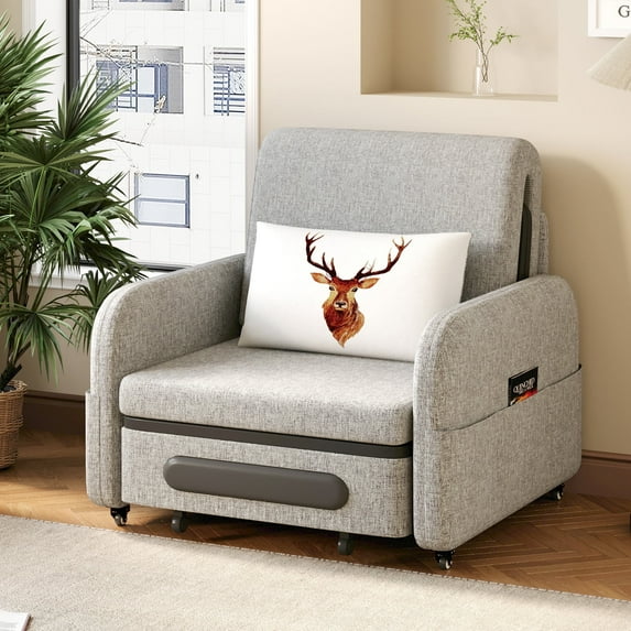 Pull-Out Sofa Bed - Versatile Futon Sleeper Couch for Living Room and Small Spaces- Gray/White RV Lounge (Gray)