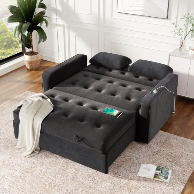 Pull Out Sofa Sleeper, 3 in 1 Convertible Sleeper Sofa Bed with Dual
