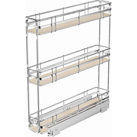 Sunny Lane Pull Out Spice Rack Cabinet Organizer 5" W x 20" D, 3 Tier Heavy Duty Slide Out Wood Shelf for Narrow Cabinet, Pull Out Storage for Kitchen