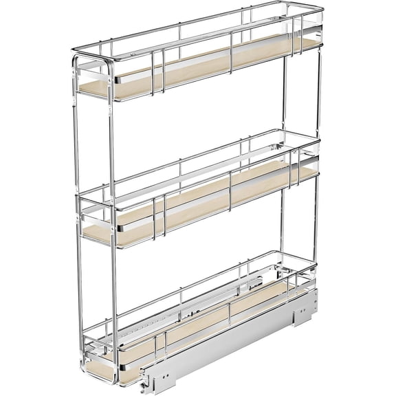 Pull Out Spice Rack Cabinet Organizer 6" W x 20" D, 3 Tier Heavy Duty Slide Out Wood Shelf for Narrow Cabinet, Pull Out Storage for Kitchen