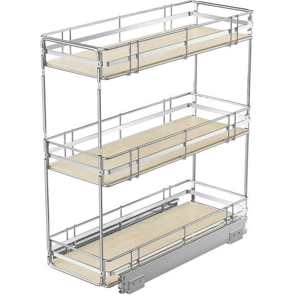 Pull Out Spice Rack Cabinet Organizer 9" W x 20½" D, 3 Tier Heavy Duty Slide Out Wood Shelf for Narrow Cabinet, Pull Out Storage for Kitchen