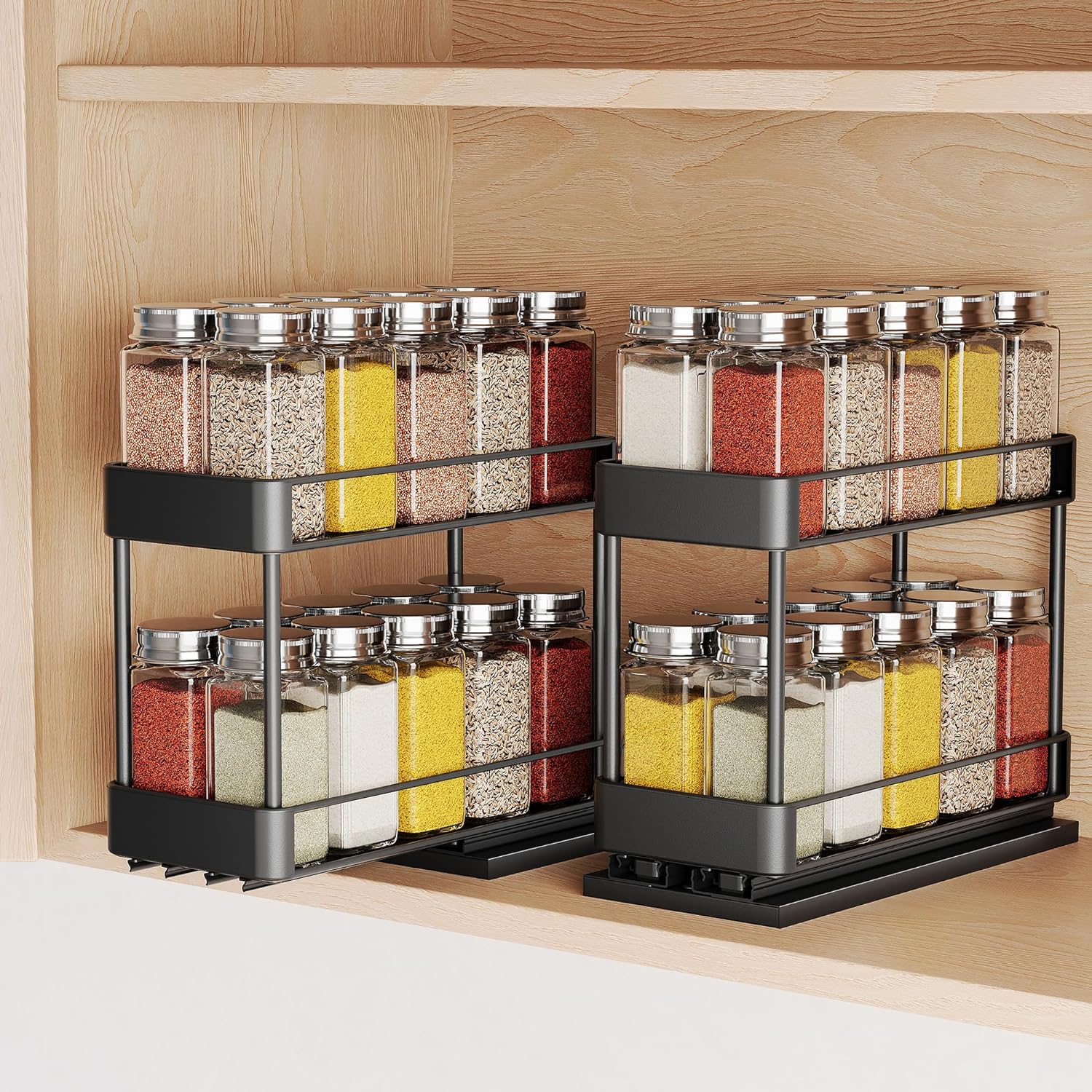 Pull Out Spice Rack Organizer for Double Track Large Capacity